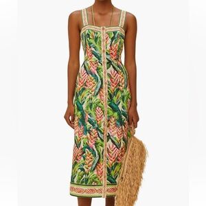 FARM RIO NWT Heli Leaves Button Front Midi Linen Dress